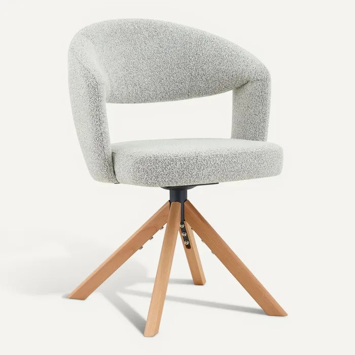 Technische titel in het Nederlands: **Moderne ronde fauteuil met houten poten**