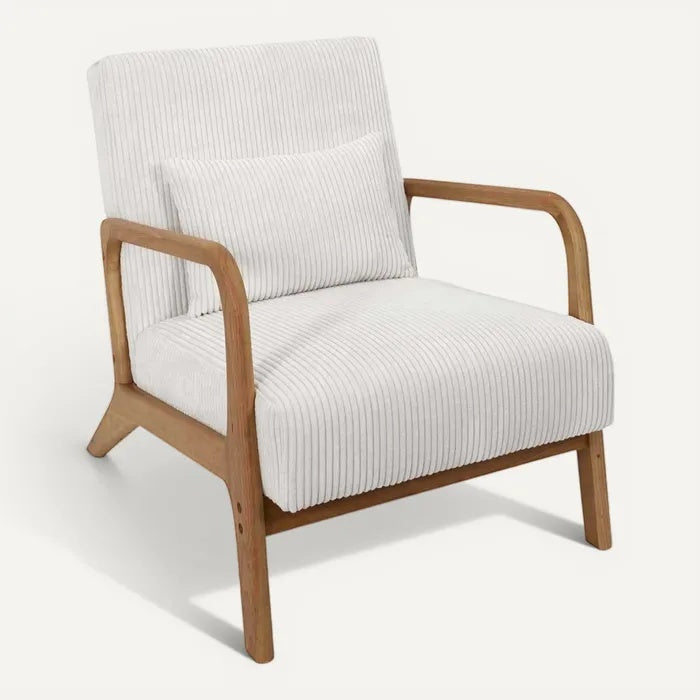 **Moderne stoel van ribfluweel met houten onderstel**