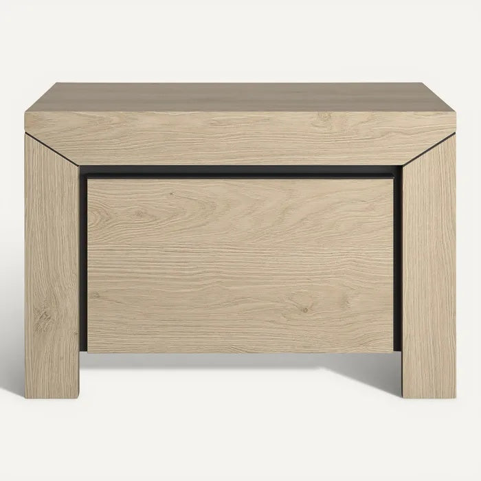 **Technische titel in het Nederlands:** Modern nachtkastje van hout met lade en minimalistisch ontwerp